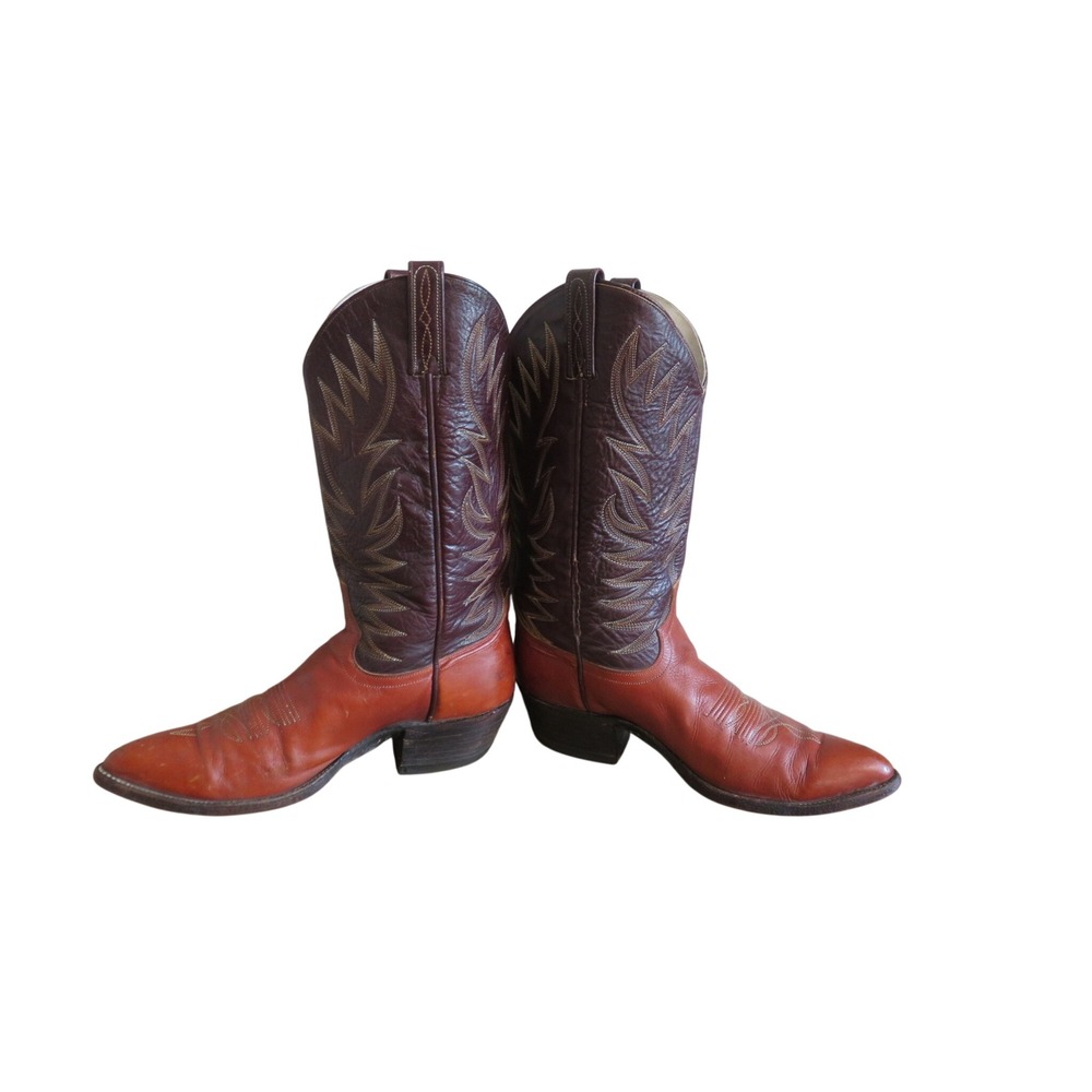 Dan Post Mens Brown Tan Leather Flame Embroidered Western Cowboy Boots 9.5 B - Picture 5 of 8